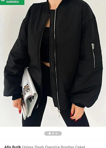 Unisex Siyah oversize bomber ceket 