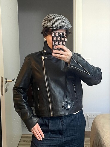 biker ceket Mango gerçek deri