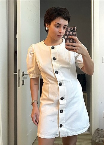 Beyaz Mini Pamuk Elbise Zara