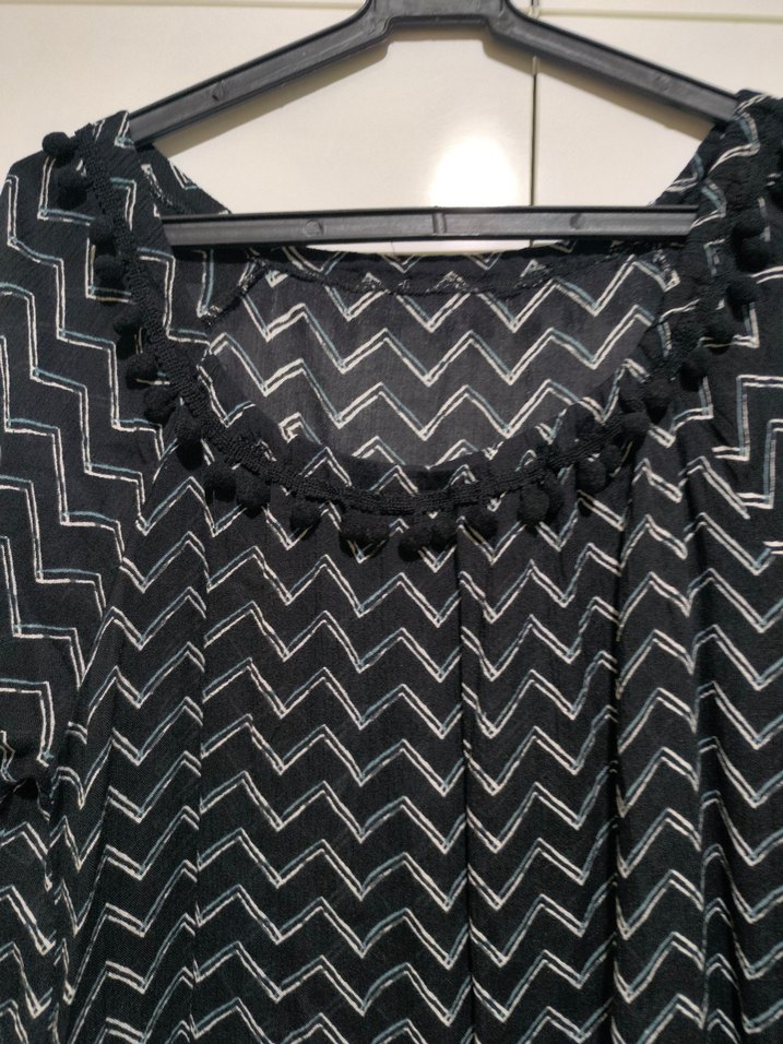 Bohem Siyah V Yaka Uzun Kollu  Tunik - Görsel 4