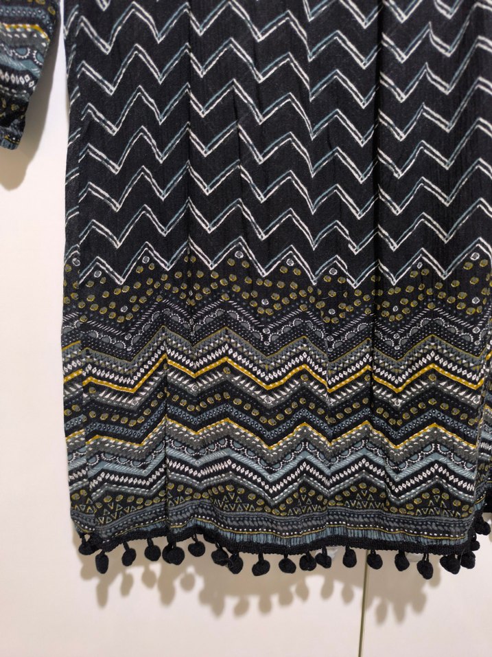 Bohem Siyah V Yaka Uzun Kollu  Tunik - Görsel 3