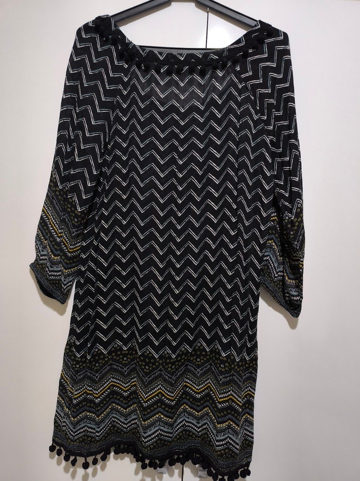 Bohem Siyah V Yaka Uzun Kollu  Tunik - Görsel 5