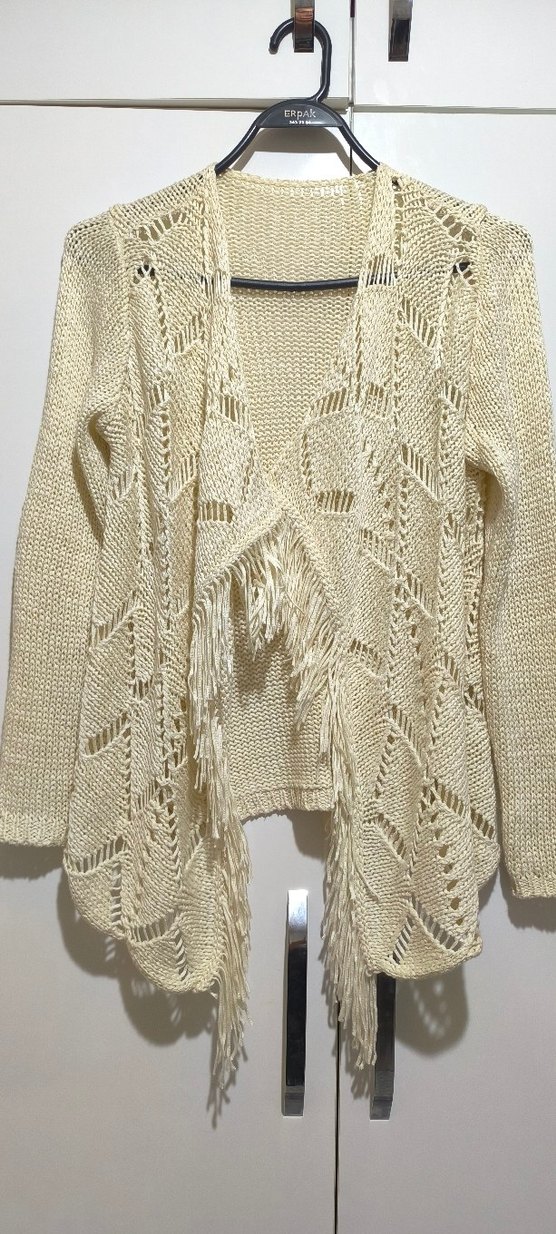 Bej Kadın Örgü Salaş Hırka - Görsel 2