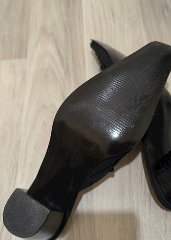 İşlemeli Boncuklu Siyah Dolgu Topuk süet Terlik - Görsel 4