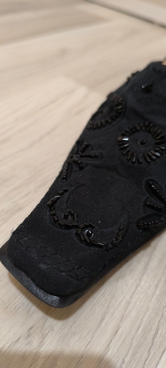 İşlemeli Boncuklu Siyah Dolgu Topuk süet Terlik - Görsel 2