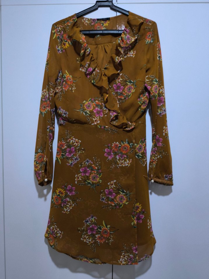 Uzun Kollu Çiçekli Bohem Midi Elbise - Görsel 2