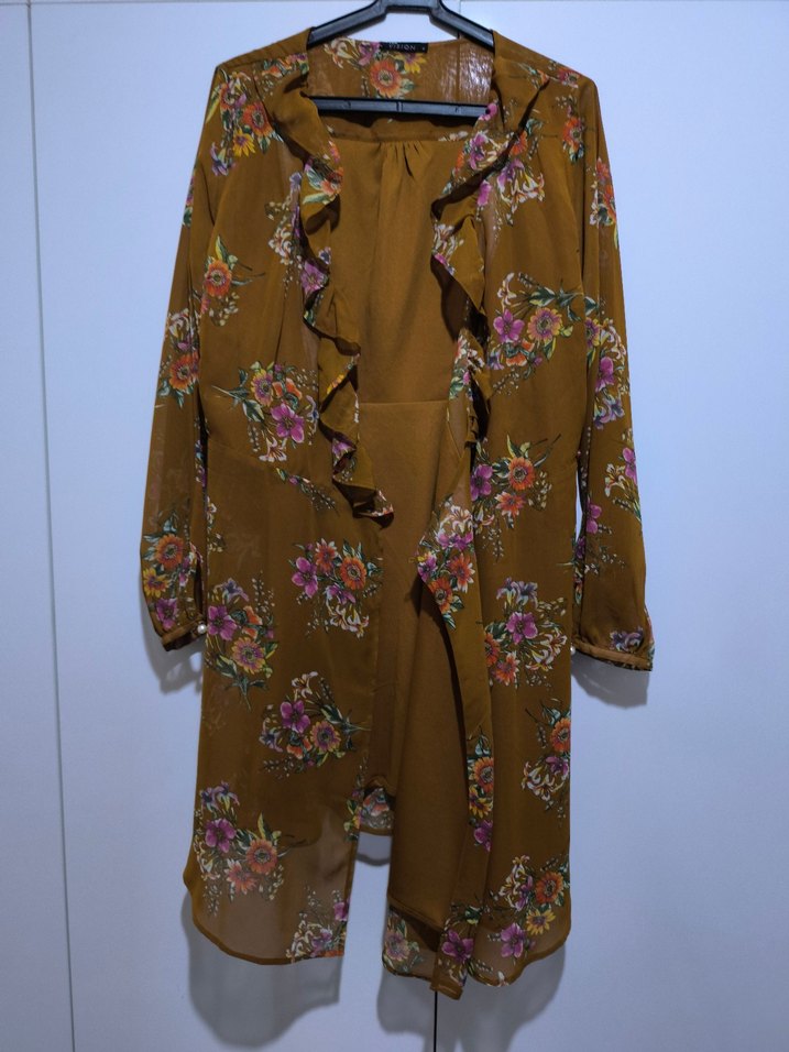 Uzun Kollu Çiçekli Bohem Midi Elbise - Görsel 4