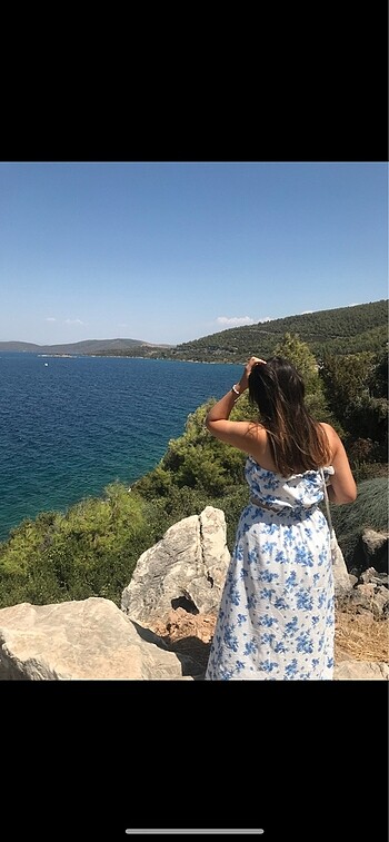38 Beden Mavi Çiçek Desenli Dokuma İkili Takım