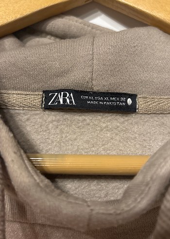 Zara Bej Kapüşonlu Yumuşak Kumaş Sweatshirt - Görsel 2