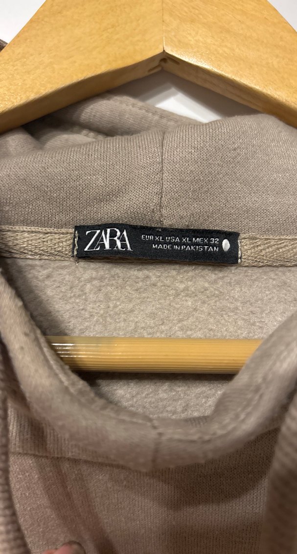 Zara Bej Kapüşonlu Yumuşak Kumaş Sweatshirt - Görsel 2