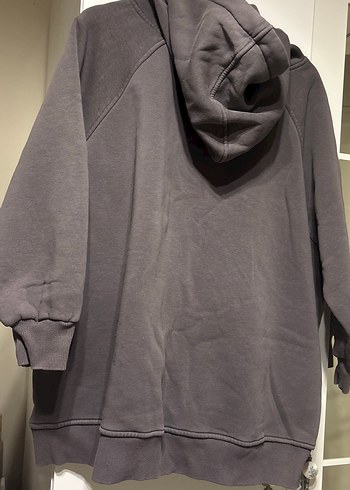 Düğmeli Gri Yüksek Yakalı Kadın Sweatshirt oversize - Görsel 2