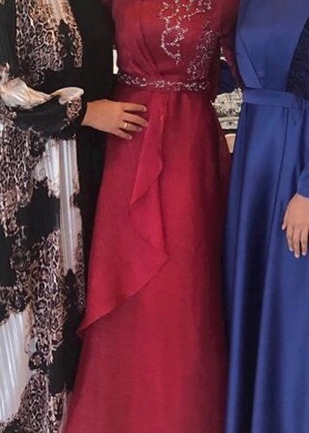 Abiye Bordo Drapeli Uzun Abiye Elbise