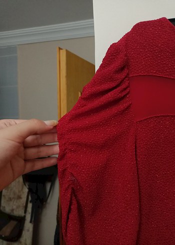42 Beden Kırmızı V Yaka Drapeli Midi Elbise