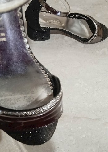 Siyah Yılan Desenli Dolgu Topuklu kız çocuk Ayakkabı - Görsel 4