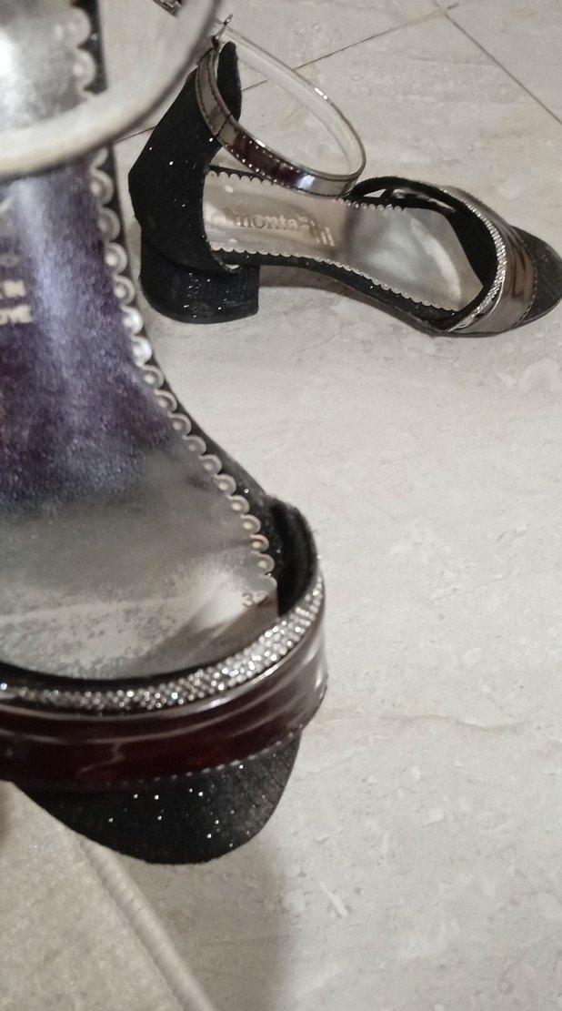 Siyah Yılan Desenli Dolgu Topuklu kız çocuk Ayakkabı - Görsel 4