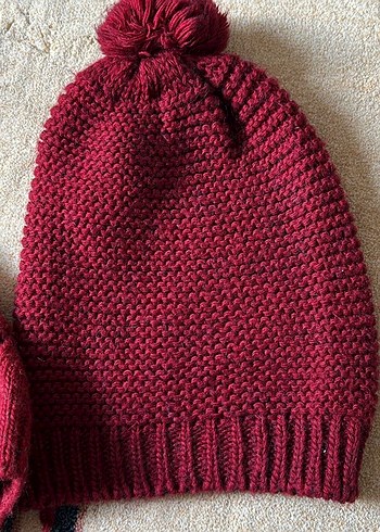 Bordo Örgü Kadın Bere 2 adet - Görsel 2