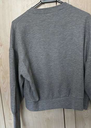 Gri Kadın Keten Sweatshirt - Görsel 4