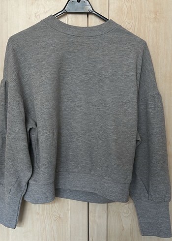 Gri Kadın Keten Sweatshirt - Görsel 2