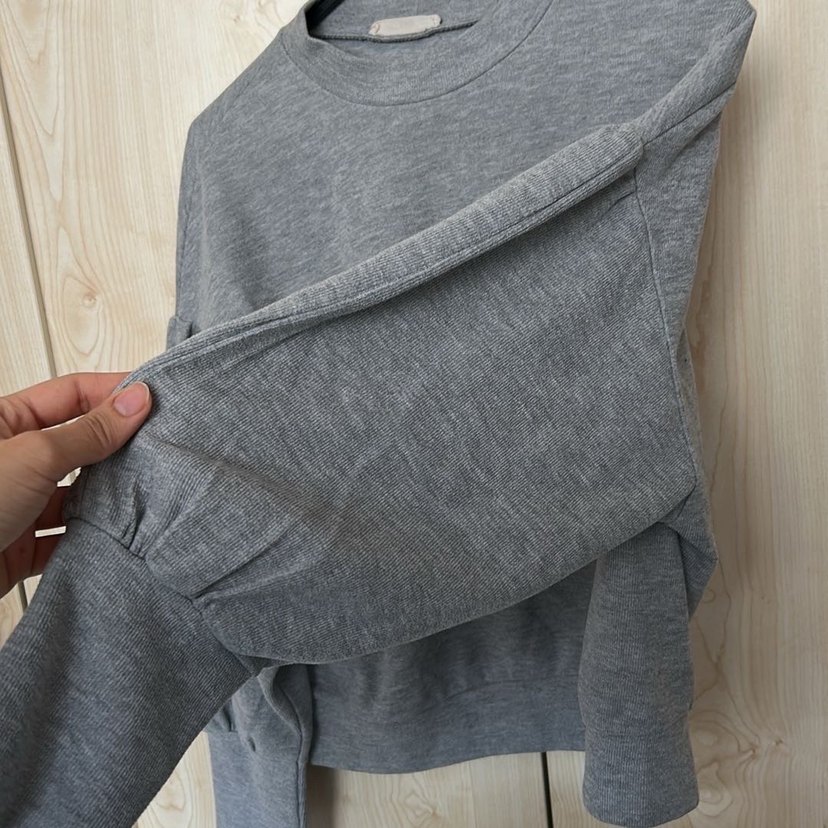 Gri Kadın Keten Sweatshirt - Görsel 3