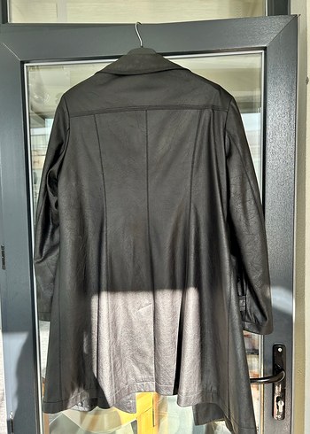 Gri Deri Uzun Kadın Ceket - Görsel 5