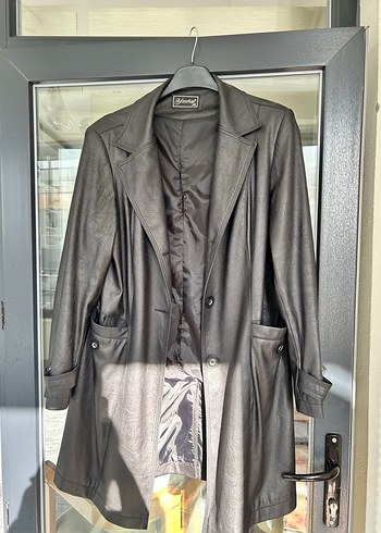 Gri Deri Uzun Kadın Ceket - Görsel 2