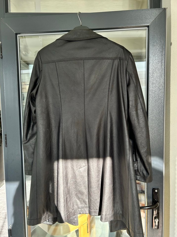 Gri Deri Uzun Kadın Ceket - Görsel 5