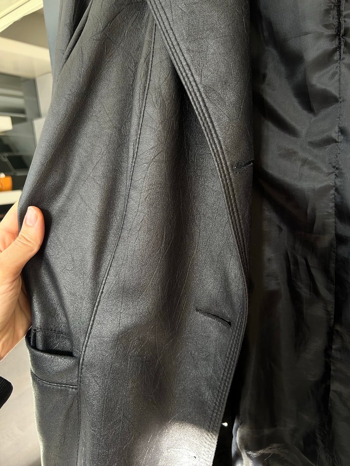 Gri Deri Uzun Kadın Ceket - Görsel 3