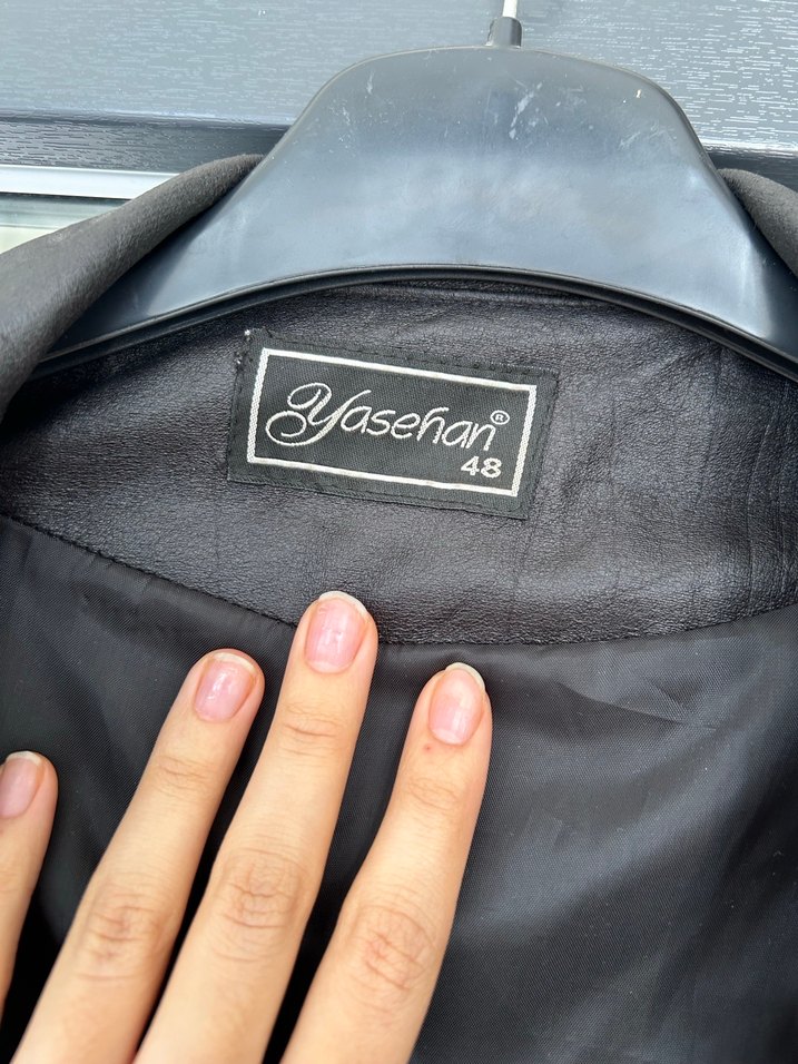 Gri Deri Uzun Kadın Ceket - Görsel 4