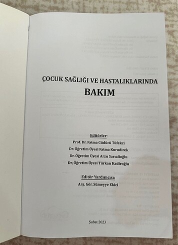 Çocuk sağlığı ve hastalıklarında bakım