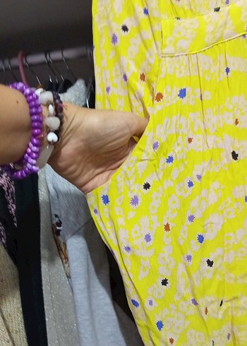 Sarı Tie-Dye Salaş Pilili Kadın Pantolon - Görsel 3