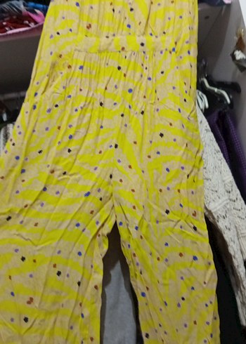 Sarı Tie-Dye Salaş Pilili Kadın Pantolon - Görsel 2