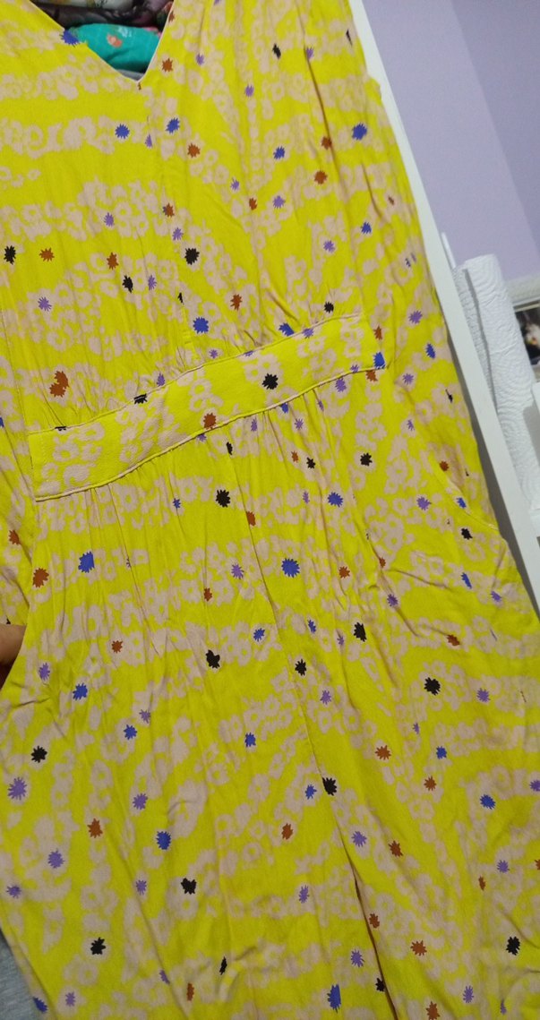 Sarı Tie-Dye Salaş Pilili Kadın Pantolon - Görsel 4