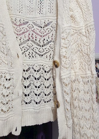 Beyaz Örgü Bohem Hırka - Görsel 2