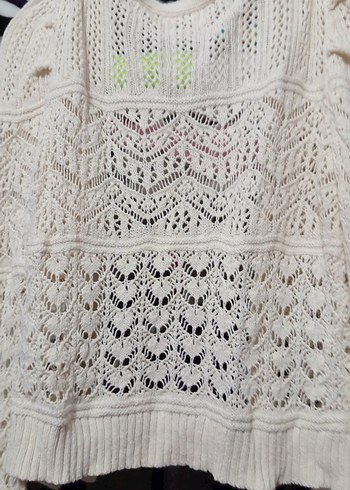 Beyaz Örgü Bohem Hırka - Görsel 6