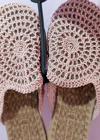 Pembe Dantel Detaylı Bohem Kadın Terlik - Görsel 4