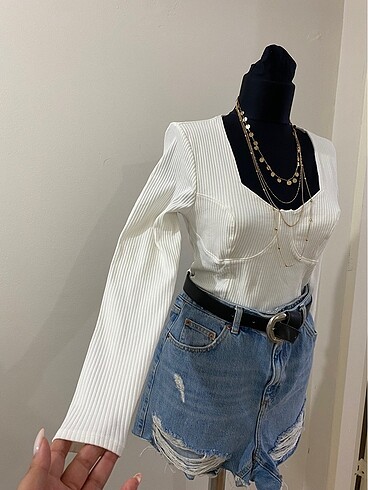 l Beden beyaz Renk monki crop bluz