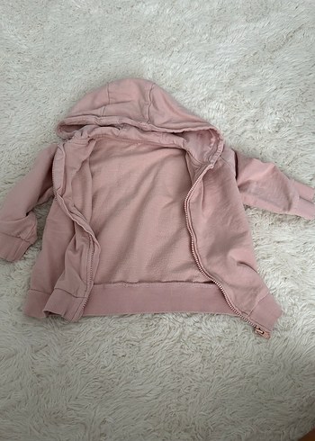 H-&M Kız Çocuk Pembe Kapüşonlu Fermuarlı Sweatshirt 9-12 ay - Görsel 2