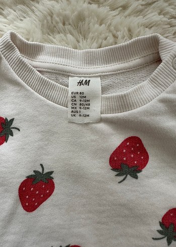 H&M Kız Çocuk Beyaz Çilek Baskılı Sweatshirt 9-12 ay - Görsel 3