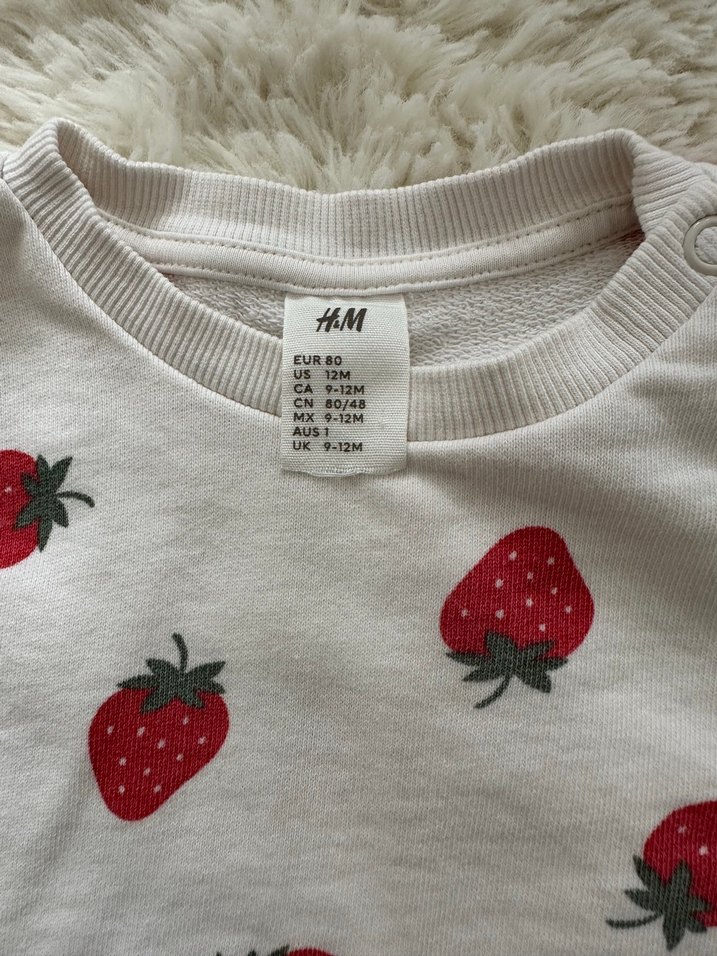 H&M Kız Çocuk Beyaz Çilek Baskılı Sweatshirt 9-12 ay - Görsel 3