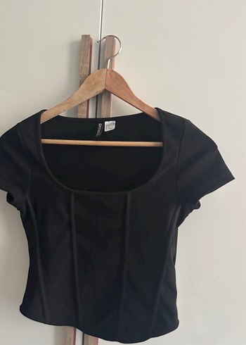 Kadın Siyah Kısa Kollu Crop Top