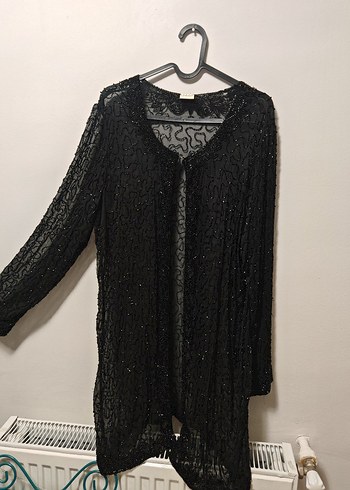 Boncuk İşlemeli Siyah Uzun Kollu tunik abiye - Görsel 2