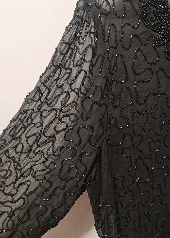 Boncuk İşlemeli Siyah Uzun Kollu tunik abiye - Görsel 5