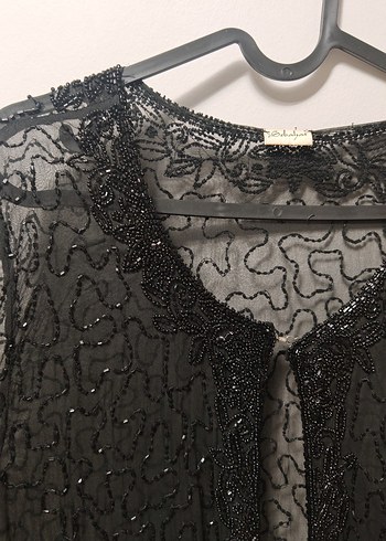 Boncuk İşlemeli Siyah Uzun Kollu tunik abiye - Görsel 4