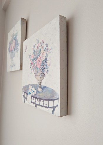 Beyaz Pastel Çiçek Desenli Duvar Panoları mdf tablo - Görsel 2