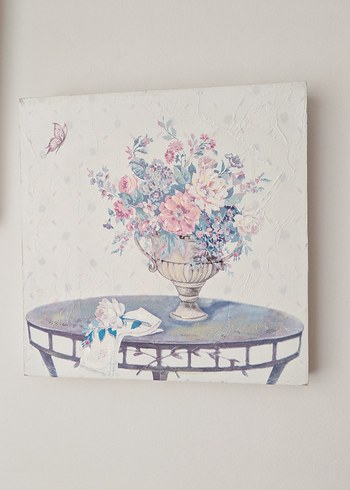 Beyaz Pastel Çiçek Desenli Duvar Panoları mdf tablo - Görsel 4