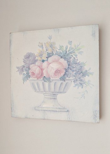 Beyaz Pastel Çiçek Desenli Duvar Panoları mdf tablo - Görsel 3