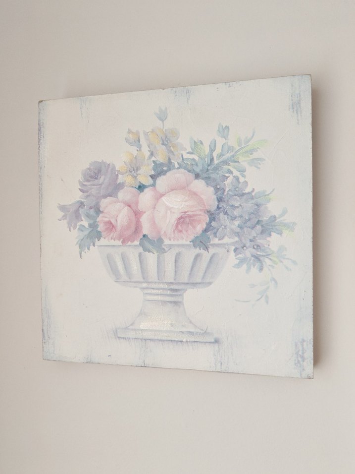 Beyaz Pastel Çiçek Desenli Duvar Panoları mdf tablo - Görsel 3