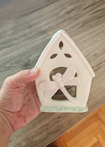 english home Beyaz Seramik Ev Şeklinde Mumluk - Görsel 3