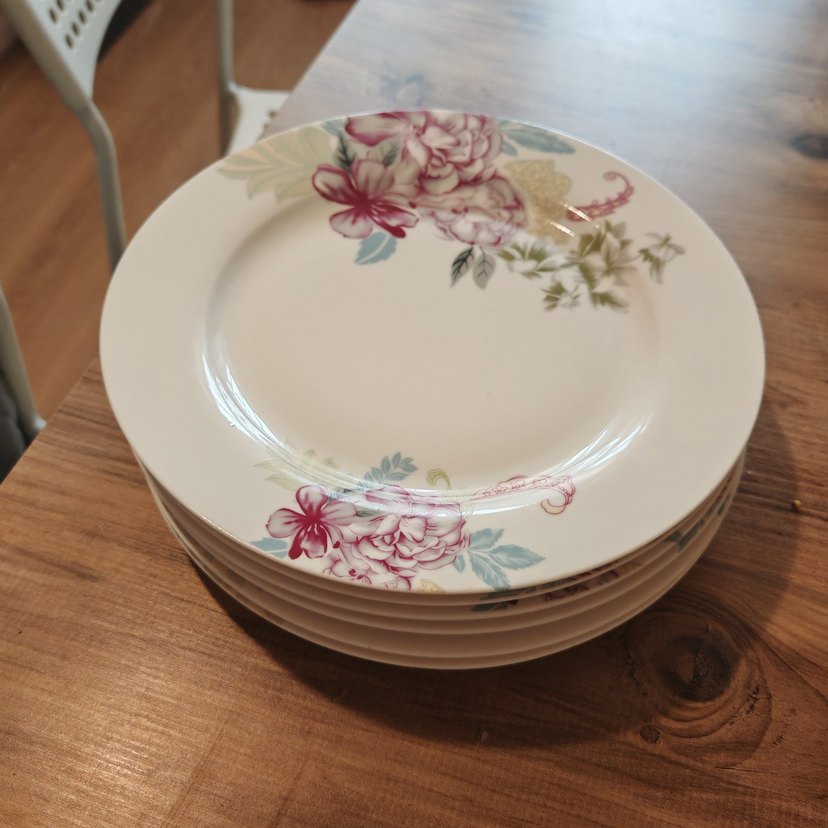 6 adet Çiçek Desenli Beyaz Tabak büyük servis tabağı - Görsel 2