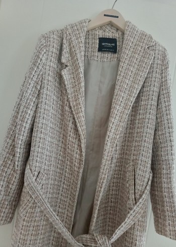 Bej Uzun Kadın Kemerli Ofis Kabanı - Görsel 4